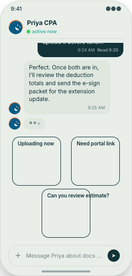 Accounting Firm & Tax Practice prototype screen showing Missing paperwork checklist