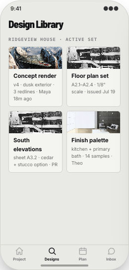 Architecture Firm prototype screen showing Design Library