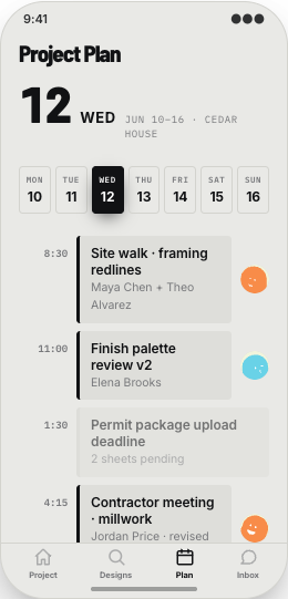 Architecture Firm prototype screen showing Project Plan