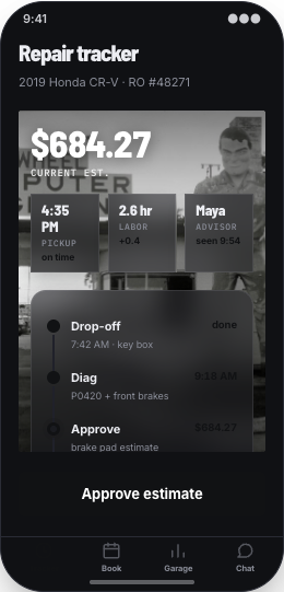 Auto Repair Shop prototype showing Repair Tracker