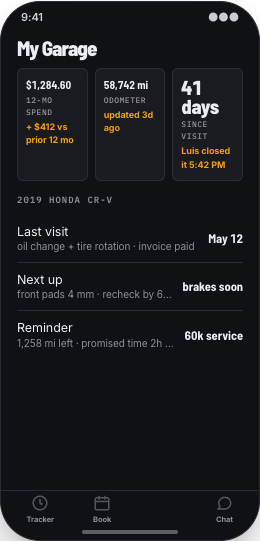 Auto Repair Shop prototype screen showing Photo repair approvals