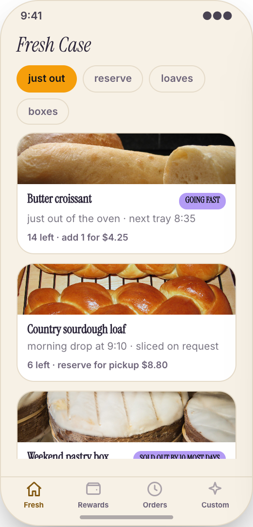 Bakery & Pastry Shop prototype showing Fresh Case