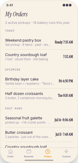 Bakery & Pastry Shop prototype screen showing Low-stock callouts