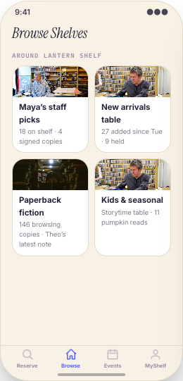 Independent Bookstore prototype screen showing Reserve before the cutoff