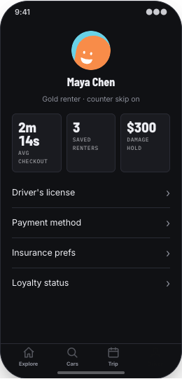Car Rental Company prototype screen showing Fast Reservation