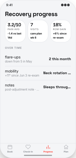 Chiropractic Clinic prototype screen showing Acute flare-up notes