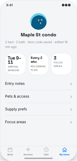 Home Cleaning Service prototype screen showing Cleaner assignment