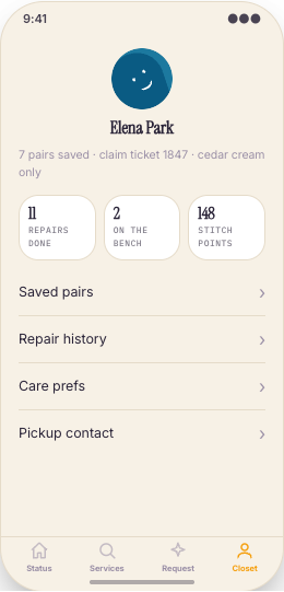 Cobbler & Shoe Repair Shop prototype screen showing Estimate notes