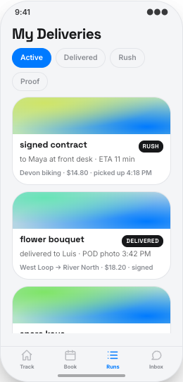 Courier Service prototype screen showing Live Route