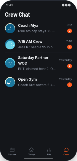 CrossFit Box prototype screen showing Today's WOD screen