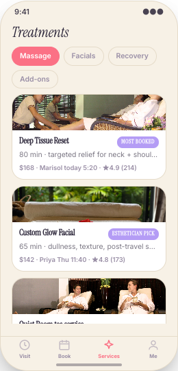 Day Spa prototype screen showing Therapist preferences