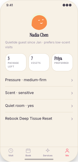 Day Spa prototype screen showing My Visit