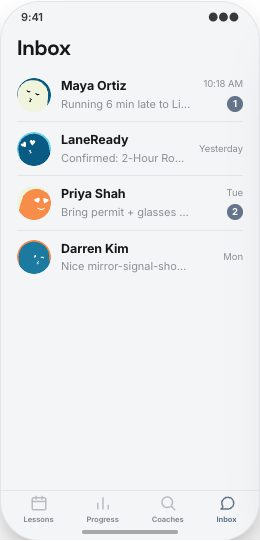 Driving School prototype screen showing Instructors & Packages