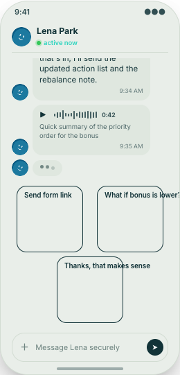Financial Advisor prototype screen showing Advisor Chat