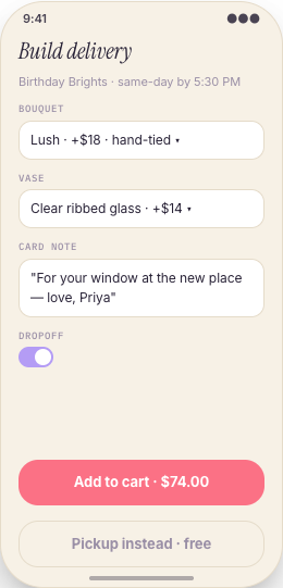 Florist & Flower Delivery prototype screen showing Occasion Calendar