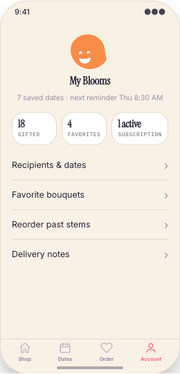 Florist & Flower Delivery prototype screen showing Build Your Delivery