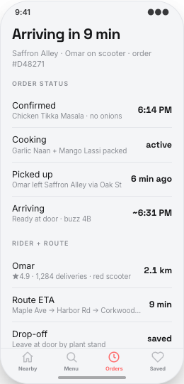 Food Delivery Service prototype screen showing Dish customization