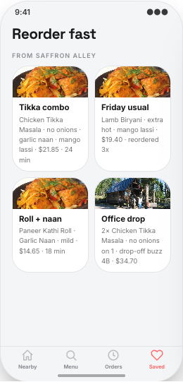 Food Delivery Service prototype screen showing Fast Checkout