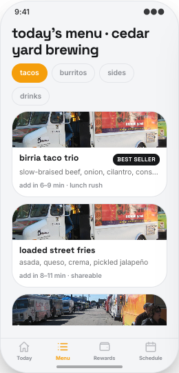 Food Truck prototype screen showing Order ahead