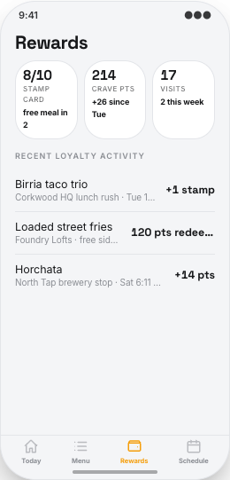 Food Truck prototype screen showing Today's specials