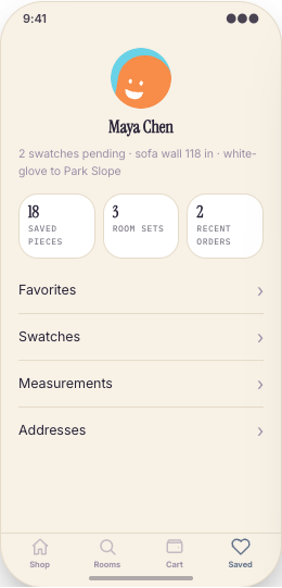Furniture Store prototype screen showing Product detail pages