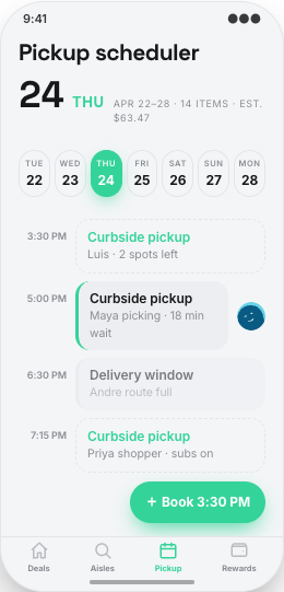 Grocery Store prototype screen showing Pantry reorders