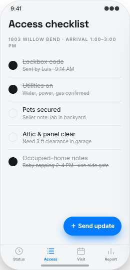 Home Inspection Company prototype screen showing Live inspection status