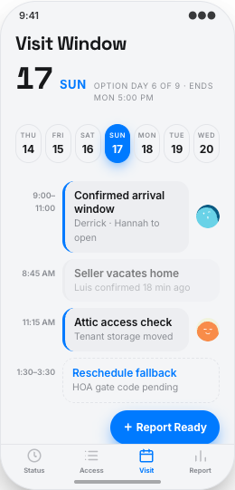 Home Inspection Company prototype screen showing Access checklist
