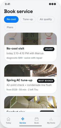 HVAC Company prototype screen showing Book Appointment