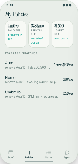 Insurance Agency prototype screen showing My Policies
