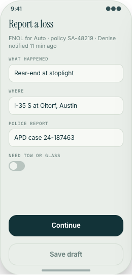 Insurance Agency prototype screen showing Upload Documents