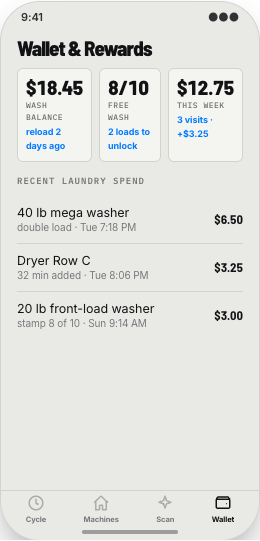 Laundromat prototype screen showing Cycle alerts