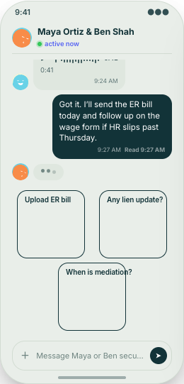 Personal Injury Law Office prototype screen showing What happens next