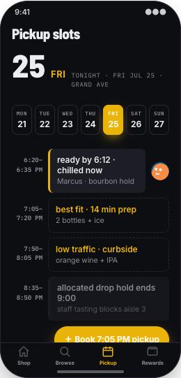 Liquor Store & Bottle Shop prototype screen showing Live stock notes