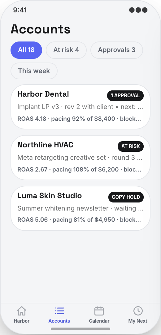 Marketing Agency prototype showing Launch Calendar