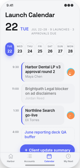 Marketing Agency prototype screen showing Client Accounts