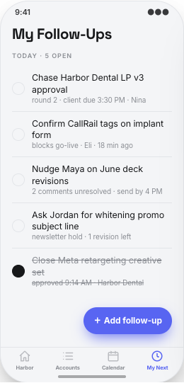 Marketing Agency prototype screen showing Approval Inbox