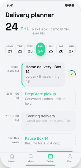 Meal Prep Service prototype screen showing Macro comparison