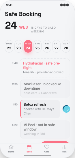 Medical Spa prototype screen showing Treatment menu