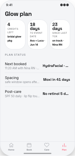 Medical Spa prototype screen showing Pre-Visit Intake