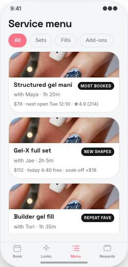 Nail Studio prototype screen showing Inspo Wall