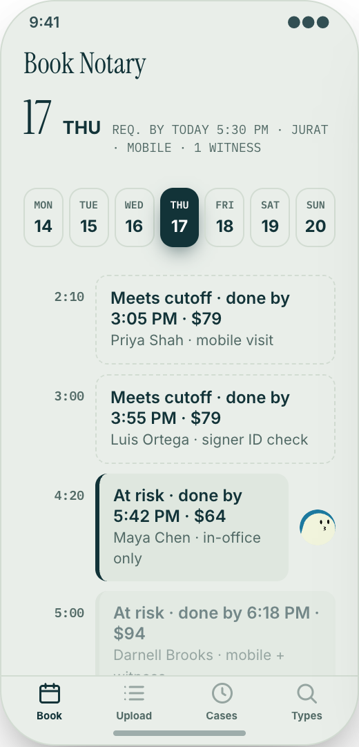 Notary Service prototype showing Book Notary