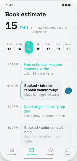 Painting Contractor prototype screen showing Photo Quote Upload