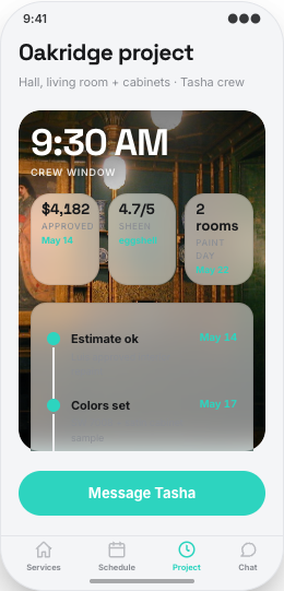 Painting Contractor prototype screen showing Estimate Calendar