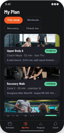 Personal Trainer prototype screen showing Easy rescheduling