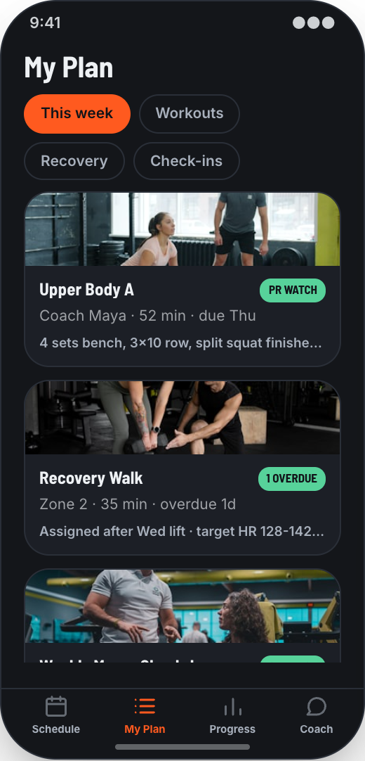 Personal Trainer prototype showing Easy rescheduling