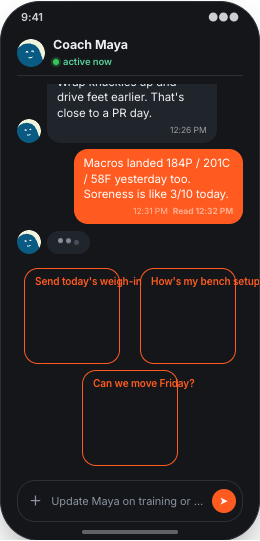 Personal Trainer prototype screen showing Workout follow-through