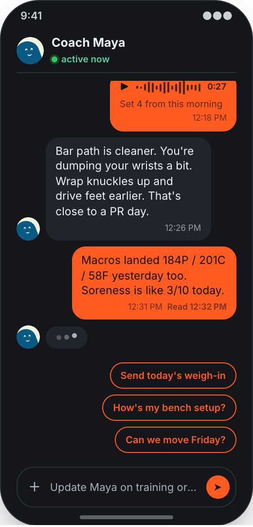 Personal Trainer prototype screen showing Workout follow-through
