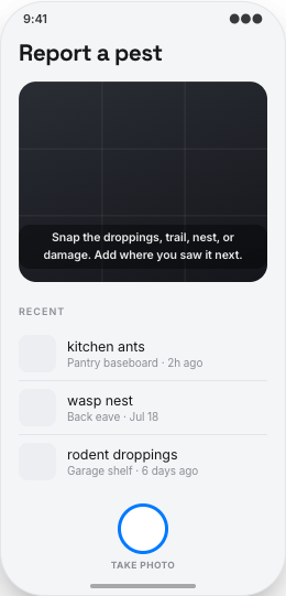 Pest Control Company prototype screen showing Service Schedule