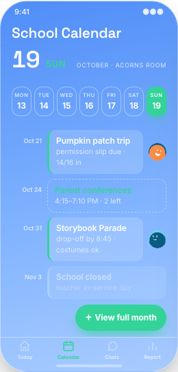 Preschool & Daycare prototype screen showing Photo updates